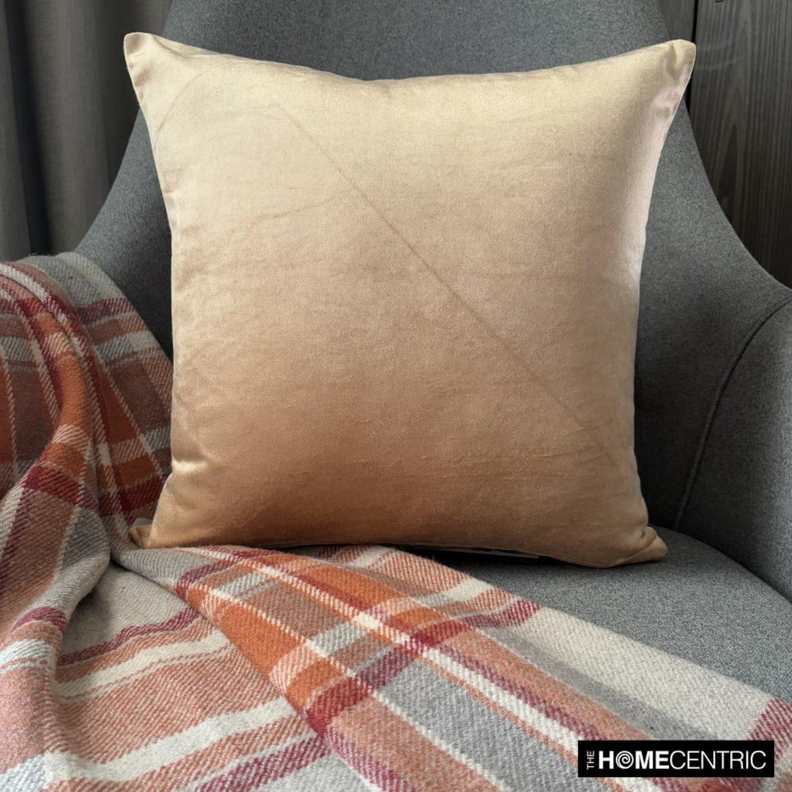 The HomeCentric Decorative Beige Pack of 2, 14x14 inch (35x35 cm) Throw Pillow Covers, Velvet Double Side, Faux Leather Puller Throw Pillows For Sofa, Solid Color Modern Style - Velvet Beige Jules