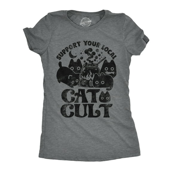 Womens Funny T Shirts Support Your Local Cat Cult Sarcastic Halloween Kitten Graphic Tee for Ladies Womens Graphic Tees