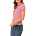 thumbnail image 4 of INSPIRE CHIC Women's Blouses Peter Pan Collar Puff Short Sleeves Ruffle Plaid Shirt Tops XS Red, 4 of 8
