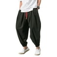 thumbnail image 2 of sunsanly Men Harem Pants Elastic Drawstring Waistband Solid Color Long Pants Chinese Style Side Pockets Retro Bloomers Streetwear, 2 of 7