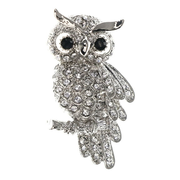 Mi Amore Perched Owl Brooch-Pin Silver-Tone/Black