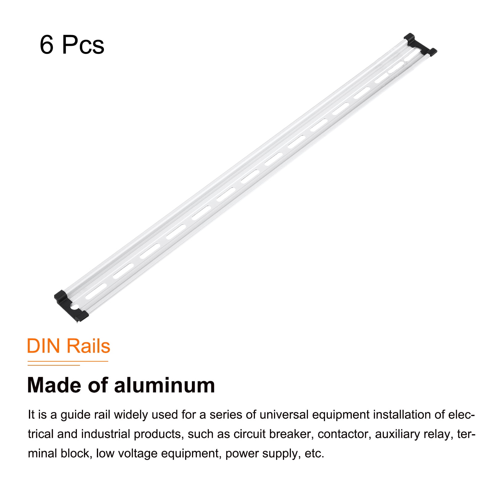 DIN Rail Slotted Aluminum Mounting Guide 22 Inch x 1.4 Inch x 0.3 Inch with Guide Rail Cover for Equipment Installation 6 Pcs, Silver