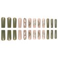 thumbnail image 4 of Usando armadura, flor verde, usando parche de uñas con purpurina, uñas postizas largas y desmontables, 4 of 4