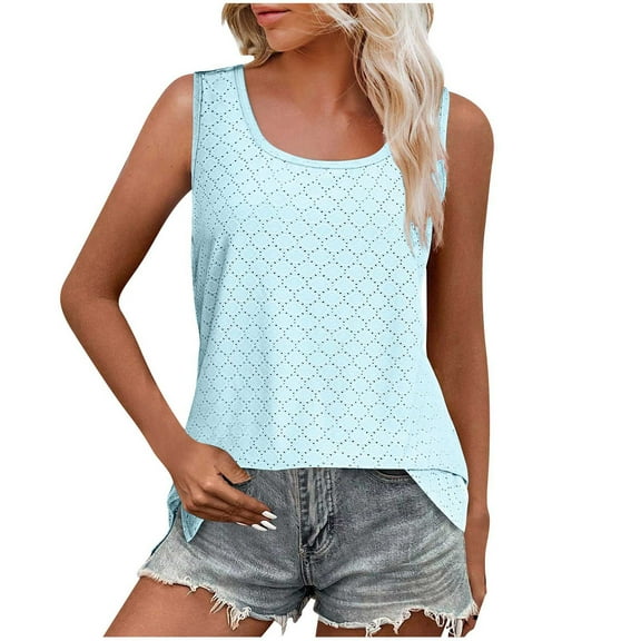Aofany Summer Tank Tops for Women Round Neck Sleeveless Plus Size Tops Slit Side Stiching Womens Shirts