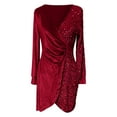 thumbnail image 4 of Womens V Neck Long Sleeve Sparkly Red Dress Carnival Outfit Sparkly Dress, 4 of 4