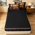 thumbnail image 4 of Manfei Rustic Grizzly Bear Zipper Twin Comforter Sets with Fitted Sheet and 2 Pillowcases, Countryside Pine Tree Zipper Bedding Set, Dark Brown Orange, Black Reversible, 4pcs, 4 of 7
