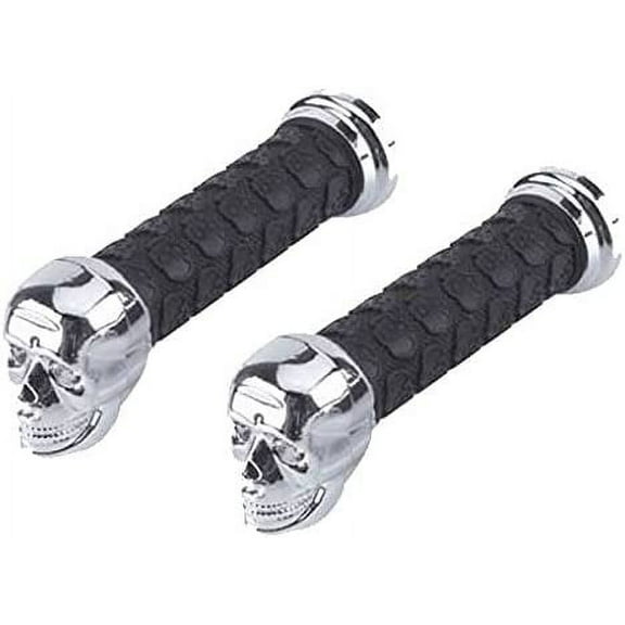 Alta Big Steel Bicycle Chrome Skull Bike Grips in Black