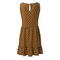 thumbnail image 4 of QLEICOM Women's 2023 Summer Dress Round Neck Sleeveless Polka Dot Loose Large Swing Ruffle Dress Beach Sundress Mini Flared Tank Dress Khaki M, US Size:6, 4 of 6