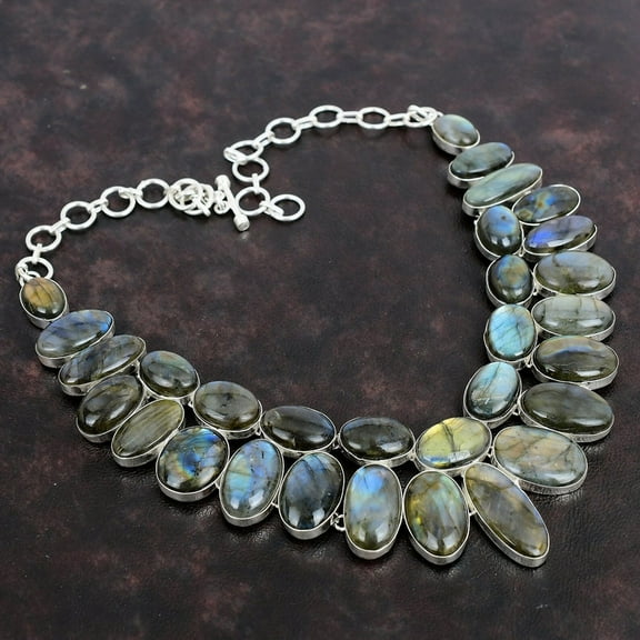 Natural Labradorite Necklace – Gemstone Pendant in Handmade 925 Sterling Silver, Gift of Love for Women