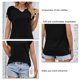 thumbnail image 3 of Camisa de manga corta para mujer, cuello en V, Color puro, camisa de manga fruncida a la moda, Top para fiesta de trabajo diario, 3 of 8