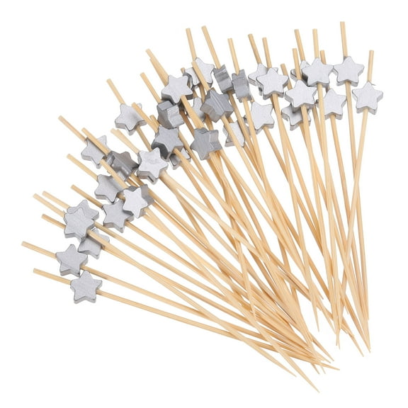 Uxcell Bamboo Cocktail Toothpicks Star Drink Picks Skewer 100Pcs Silver