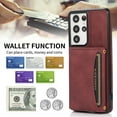 thumbnail image 6 of Allytech Slim Case for Samsung Galaxy S21 Ultra 5G 6.8 inch 2021, Premium PU Leather Flip Wallet Back Cover with Card Holder Magnetic Button Shockproof Men Women Case for Galaxy S21 Ultra, Winered, 6 of 6