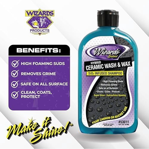 Wizards Products Select Hybrid Ceramic Car Wash & Wax Car Wash Soap Car Cleaning Kit, 16 fl oz