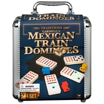 Spin Master Games, Mexican Train Dominoes Set Tile Board Game in Aluminum Carry Case Games with Colorful Trains for Family Game Night, for Adults & Kids Ages 8 