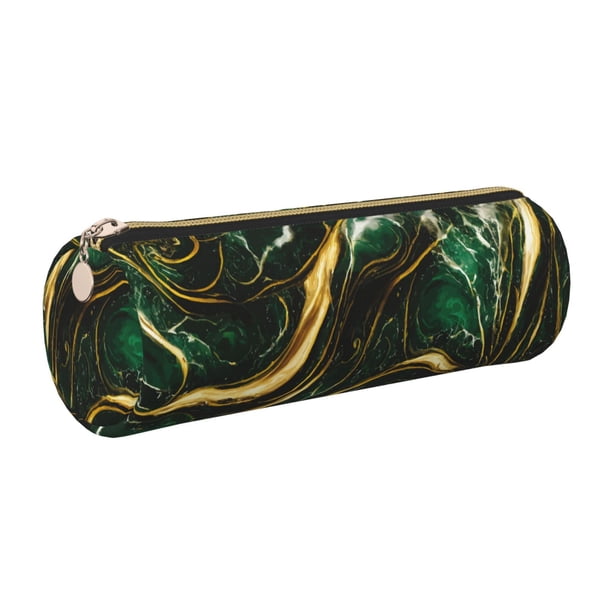 Disketp Green Marble Estuche Organizador de Lápices de Cuero, Estuche de Oficina con Cremallera para Bolígrafo y Lápiz