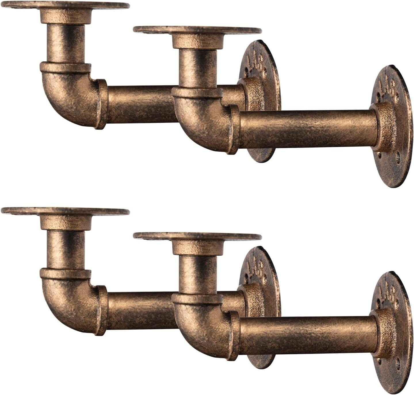 Industrial Pipe Bracket Set of 4. Vintage Black Iron Wall Mount Pipe