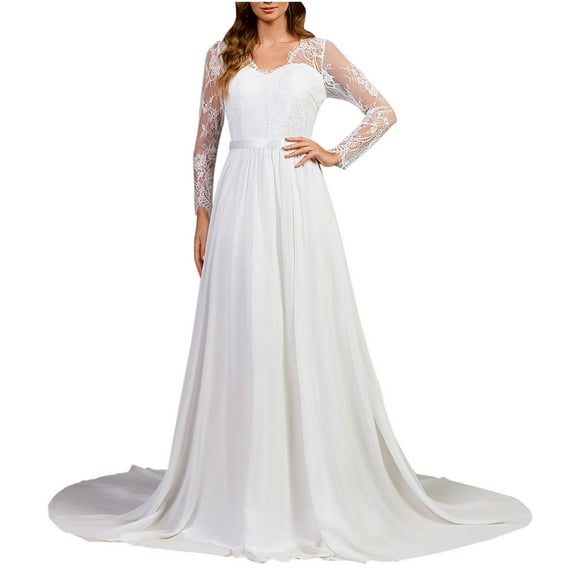 Cavosen Lace Dress V Neck Long Sleeve Maxi Evening Gowns Solid Ball Dress Elegant A Line Wedding Guest Cocktail Party Dress