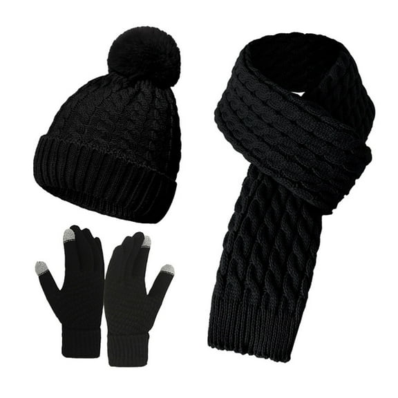 Women's Winter Beanie Hat Scarf Gloves Set, 3-Piece Thermal Touchscreen Gloves & Knit Accessories for Outdoor Sports, Christmas Gift for Her