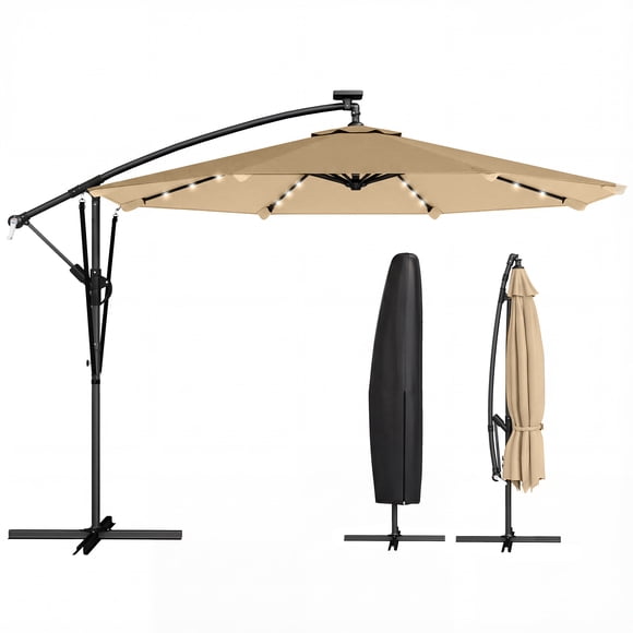 Outsunny Parasol Déporté de Patio 9,7 Pi, Parasol Déporté à DEL Solaires pour Patio