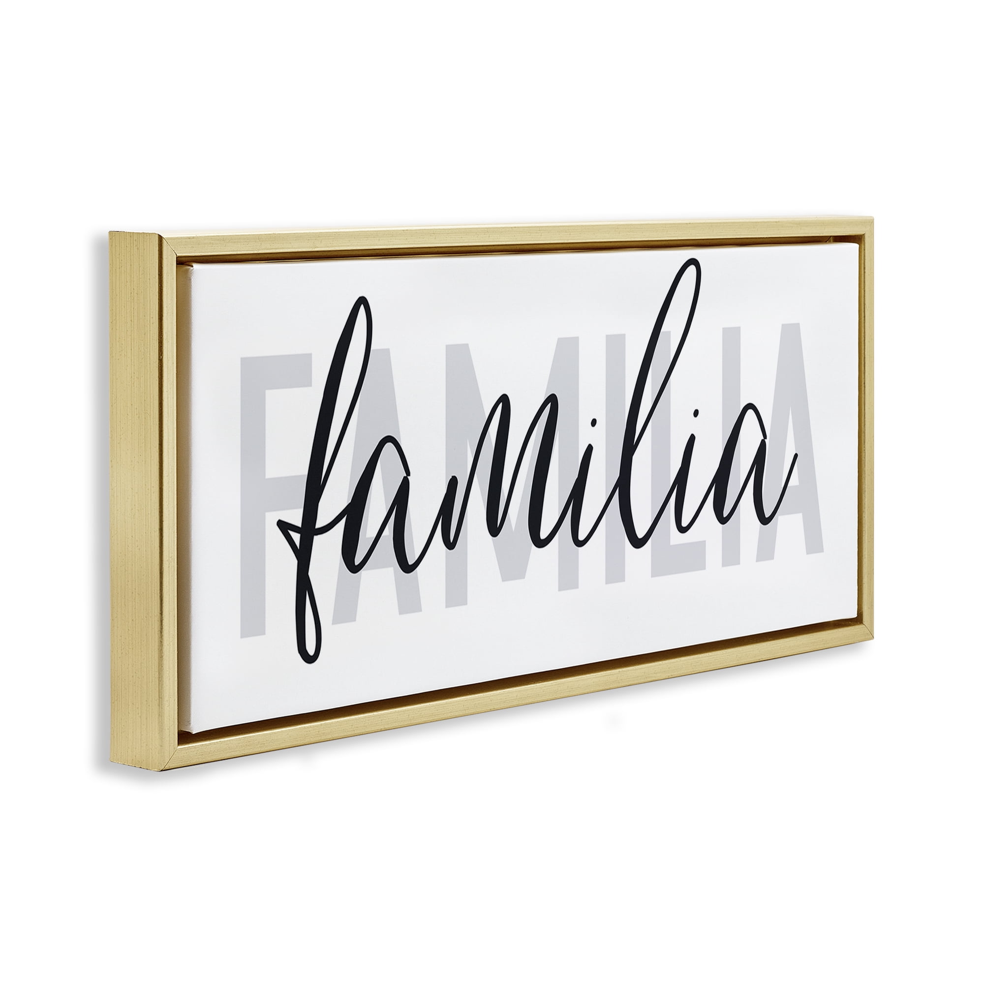 Stupell Industries Familia con Diseño Minimalista Typography and Symbols Painting Gold Floater Framed Art Print Wall Art, 31 x 14