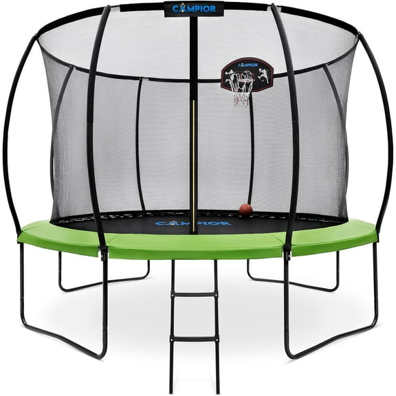 Campior Pumpkin Trampoline with Hoop & Enclosure – Durable, Safe, Waterproof, Backyard Fun - Green 10FT