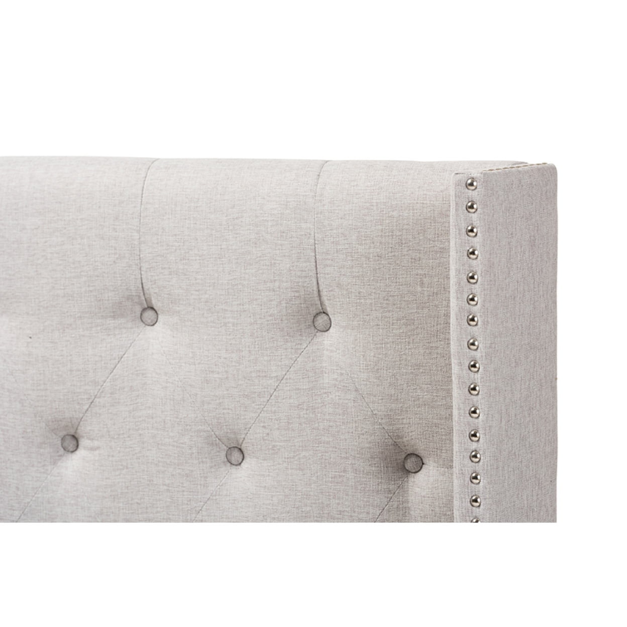 Baxton Studio Ally Modern And Contemporary Grayish Beige Fabric Button-Tufted Nail head King Size Winged Headboard
