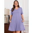 thumbnail image 2 of SHOWMALL Nightgowns for Plus Women Soft Short Sleeve Pajama Dress with Pockets for Sleep NightPurple Gray 4X, 2 of 7