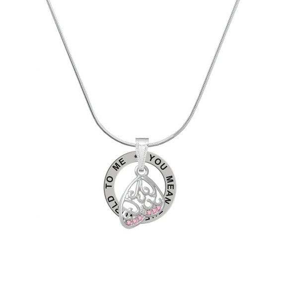 Delight Jewelry Silvertone Open Pink Crystal Butterfly Wing Silver-tone You Mean the World to Me Ring Necklace, 18"