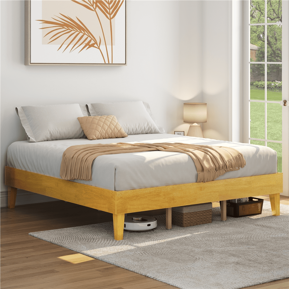 Renwick King Size Wooden Platform Bed with Sturdy Slat Support for Adults, Natural Wood