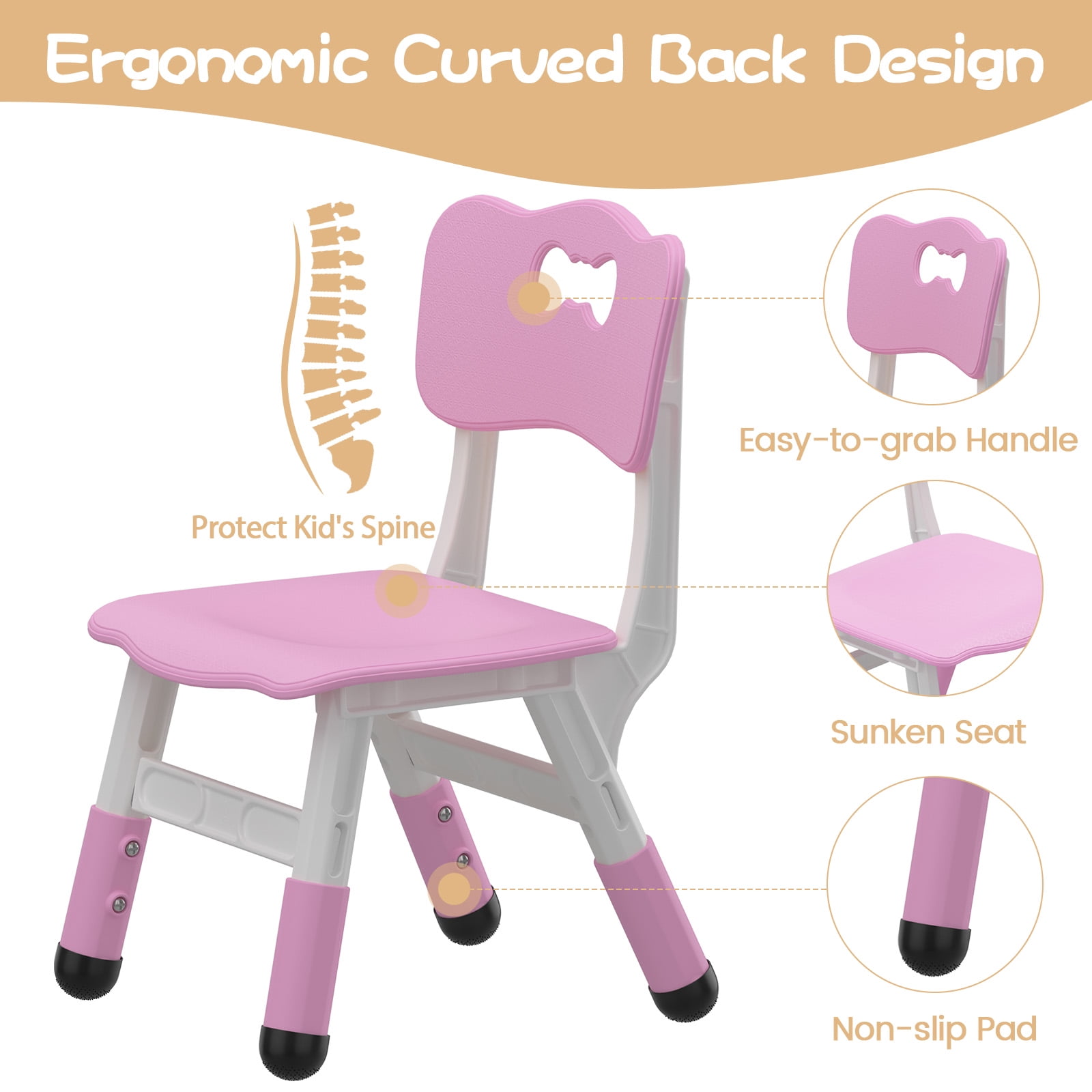 Adjustable Classroom Chair 2 Pack, 3 Level Height Adjustable Anti-Slip Plastic Toddler Chair for Boys Girls Children Age 2-8, Suitable for Indoor or Outdoor Home School Daycare Nursery Use