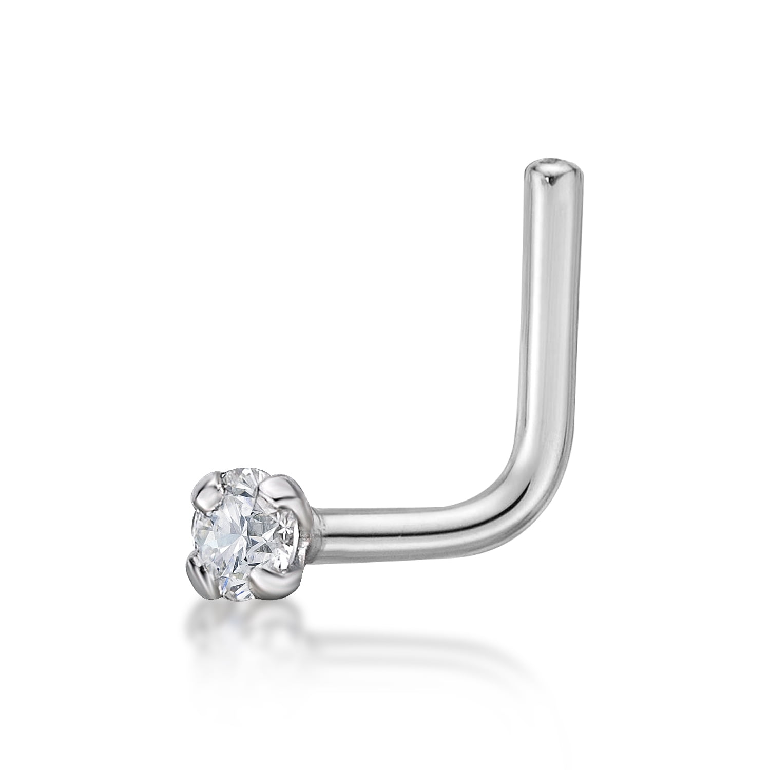 20 Gauge LShaped 14K White Gold .025 cttw Lab Grown Diamond Nose Ring