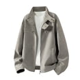 thumbnail image 3 of Atkumj Bomber Jacket Men with Pockets Stylish Suede Stand Collar Mens Leather Jacket Casual Solid Color Long Sleeve Zip Up Jacket for Outdoor Daily Activities M, 3 of 10