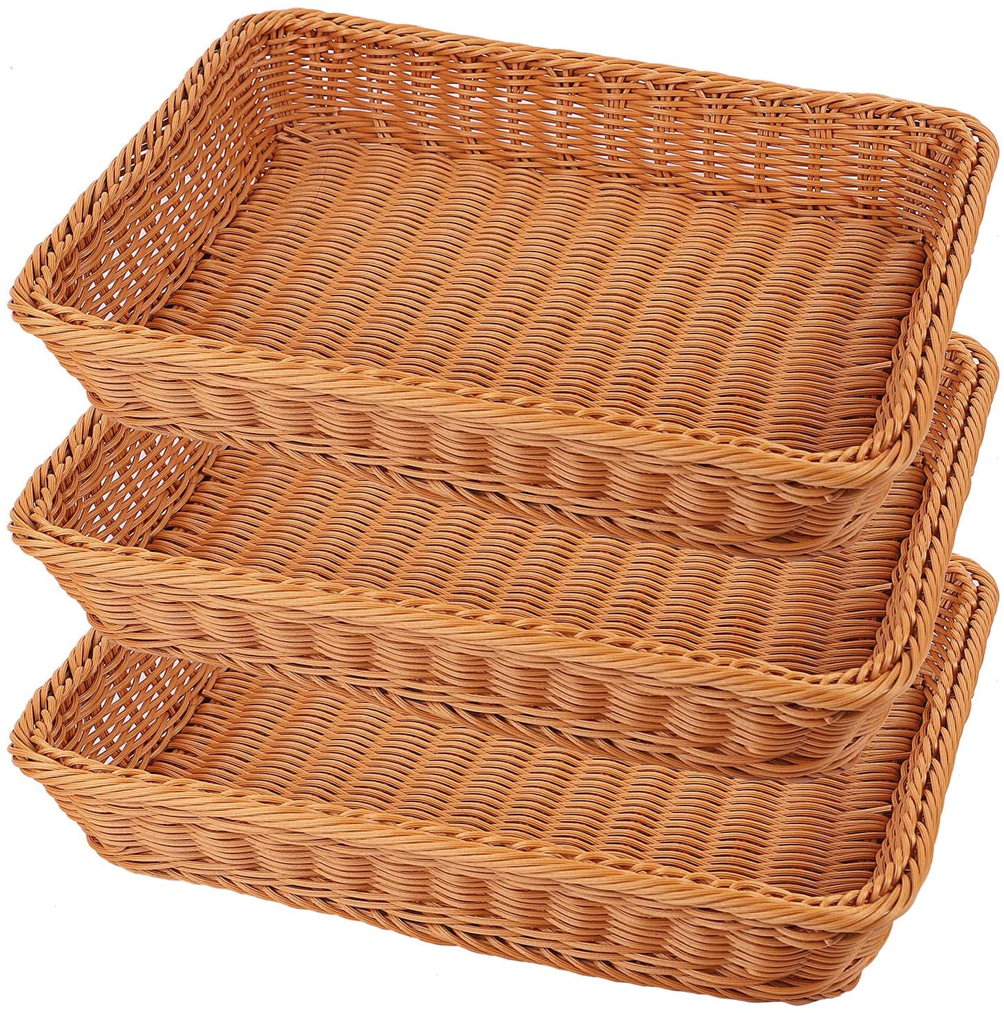KINJOEK 3 Packs 12 x 16 Inch Poly Wicker Bread Baskets, Handmade Woven