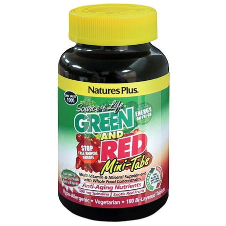 Copper Free 180 Tablets - natures plus source of life green and red - 180 vegetarian mini tablets - high potency whole food multivitamin & mineral supplement, antioxidant - gluten free - 30 servings
