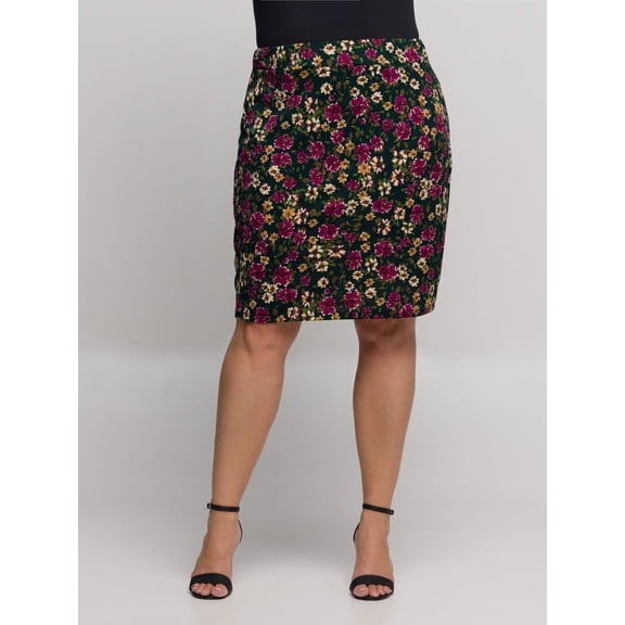 Plus Size Floral Knee Length Pencil Skirt