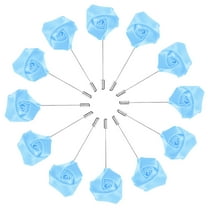 Uxcell 12-Pack Flower Lapel Pins for Men, Rose Boutonnieres Pin Groom Boutonnieres for Wedding/Dance/Party [Light Blue]