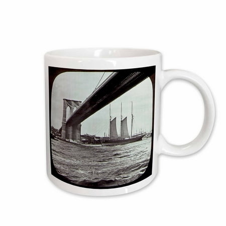 

3dRose Brooklyn Bridge with Sailboat East River New York City Glass Slide Ceramic Mug 15-ounce