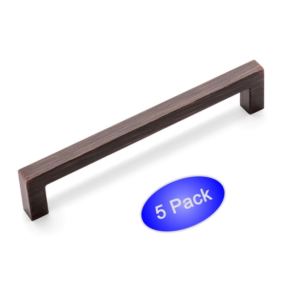 5 Pack - Cosmas 14777-128ORB Oil Rubbed Bronze Modern Cabinet Hardware Handle Pull - 5" Inch (128mm) Hole Centers