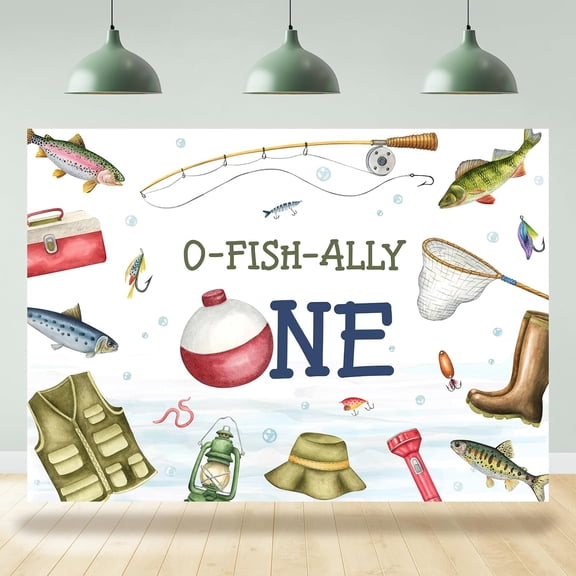7x5FT Gone Fishing Themed 1st Birthday Backdrop O Fish Ally One Little Fisherman Photography Background for Boys First Birthday Party Banner Decorations Supplies Photo Booth Props