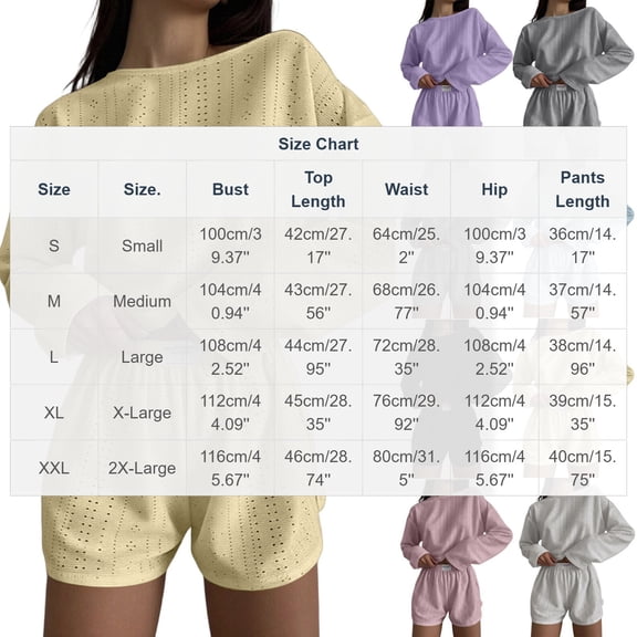 Umfun Women Casual Waffle Long Sleeve Top and Shorts Cozy Soft All Match Daily Indoor Relax Loungewear Pajama Set