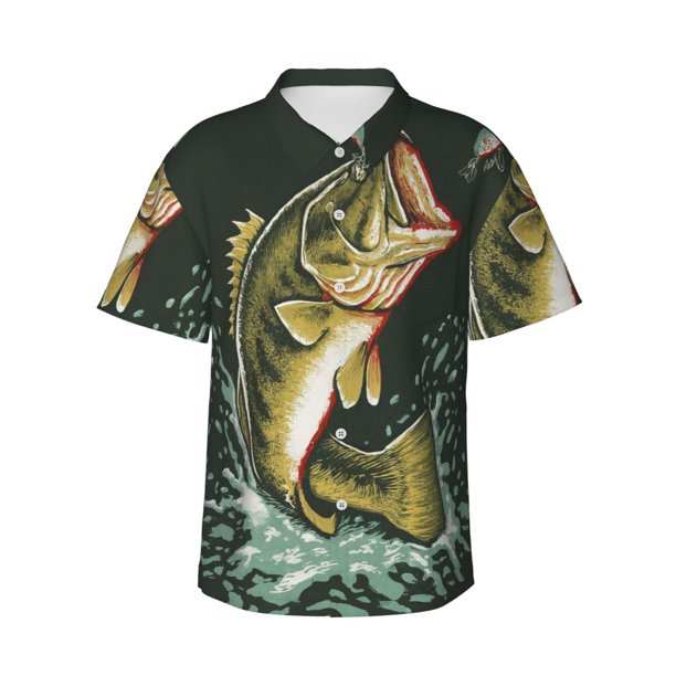 Fotbe Largemouth Bass jumps out of water Camisa Hawaiana para Hombre Unisex – Camisa Casual de Verano con Botones de Manga Corta de Algodón y Lino,Large