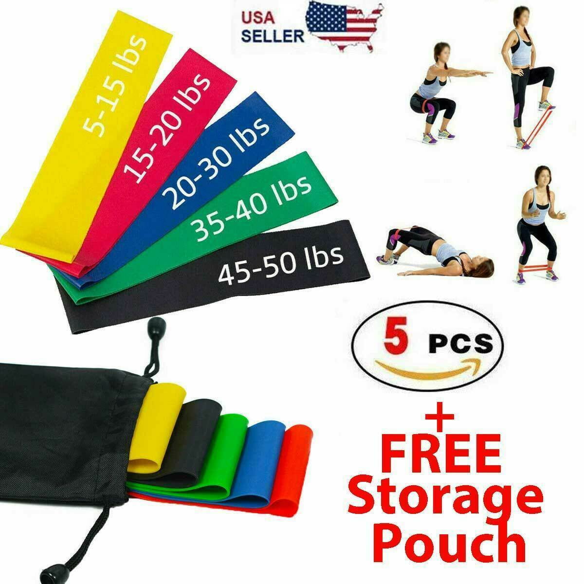 Resistance Bands Loop Set 5 Legs Exercise Workout CrossFit Fitness Yoga Booty US 