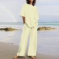 thumbnail image 2 of LYXSSBYX 2 Piece Sets for Women Summer Summer Women's Casual Shoulder Sleeved Short Sleeved Round Neck Top/Loose Straight Tube with Pocket Long Pants Set, 2 of 5