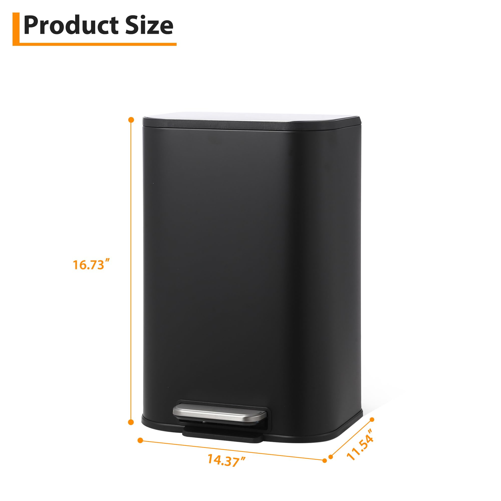 TROPOW Kitchen Trash Can,Stainless Steel Garbage Can with Lid, Step-On Pedal and Inner Bucket, Rectangular Trash Can for Home Kitchen Office Living Room