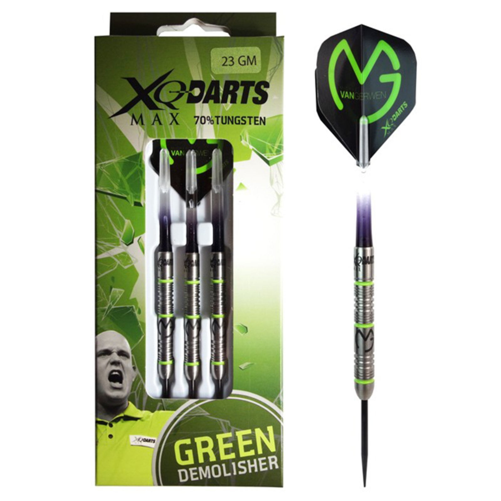 美品 XQ MAX DARTS MVG マイケル・ヴァン・ガーウェン 16g XQ Max Michael Van Gerwen MvG Green Demolisher 70% Tungsten