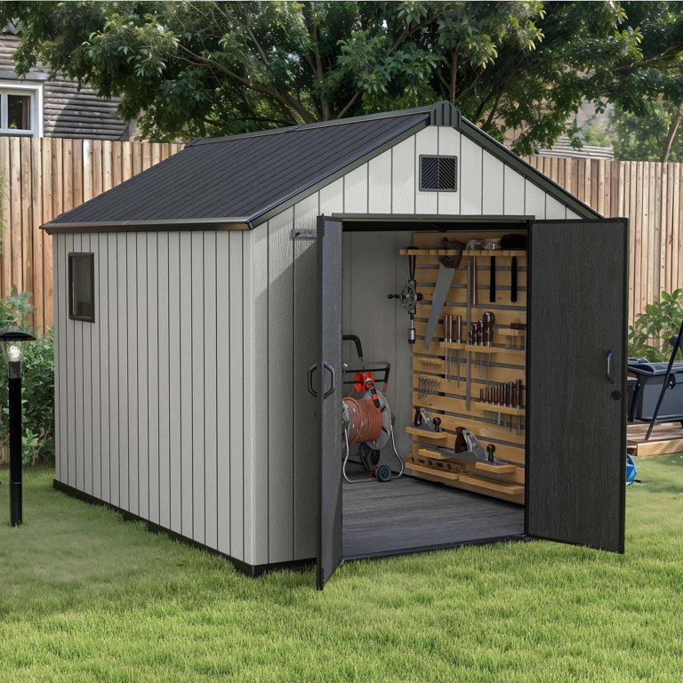 Dextrus 8x10 FT Outdoor Resin Storage Shed with Floor, Lockable