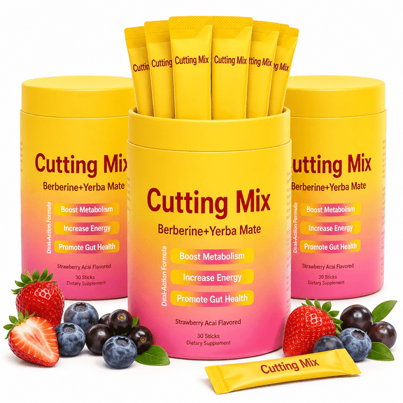 Cutting Mix Drink , Berberine Yerba Mate, Boost Metabolis, Promote Gut Health, Strawberry Acai Flavored, Sugar-Free, 3  Pack