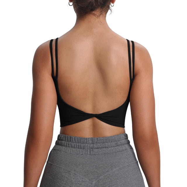 Bra Aoxjox Twist Back Sports Crop Tank Black Medium