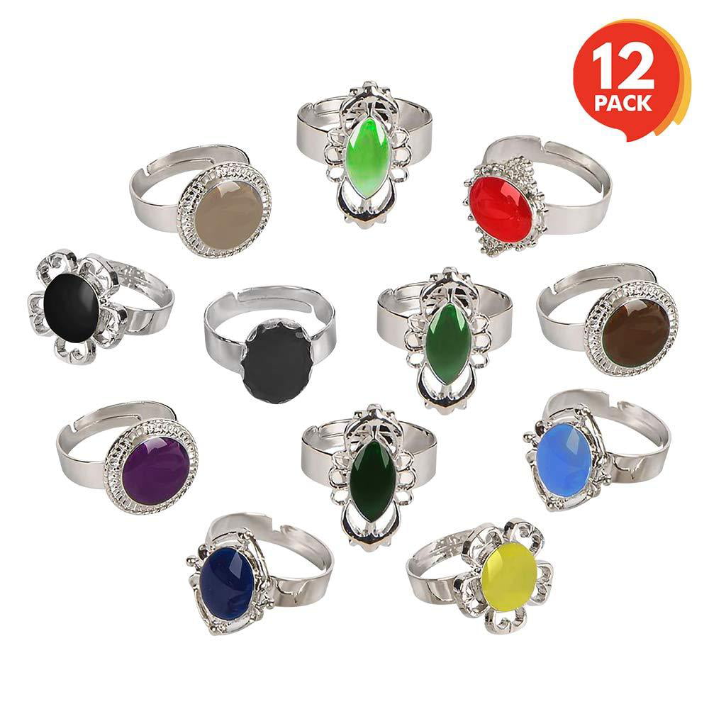 12 Pieces Adjustable Mood Rings for Girls and Boys Mixed Color Changing Mood Rings for Halloween Costume Props Birthday Party Favors and Goodie Bag Fillers