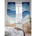 thumbnail image 3 of Light Blue Ripple Sheer Curtains 2 Panels Set Light Blue Gradient Abstract Line Lihgt Filtering Rod Pocket Voile Drape, Semi Sheer Window Curtains for Bedroom Living Room, 52"x108", 3 of 5